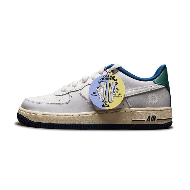 【NIKE 耐吉】Air Force 1 LV8 大童 灰藍色 笑臉 小花 AF1 運動 休閒鞋 HM3721-111