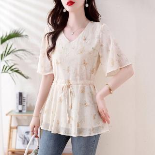 【ALLK 歐楷】新品 印花雪紡衫長上衣 3色(尺寸L-XXL/中大尺碼/涼爽/透氣)