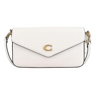 【COACH】COACH WYN經典金色C字LOGO十字紋皮革封蓋信封造型斜揹包(白)