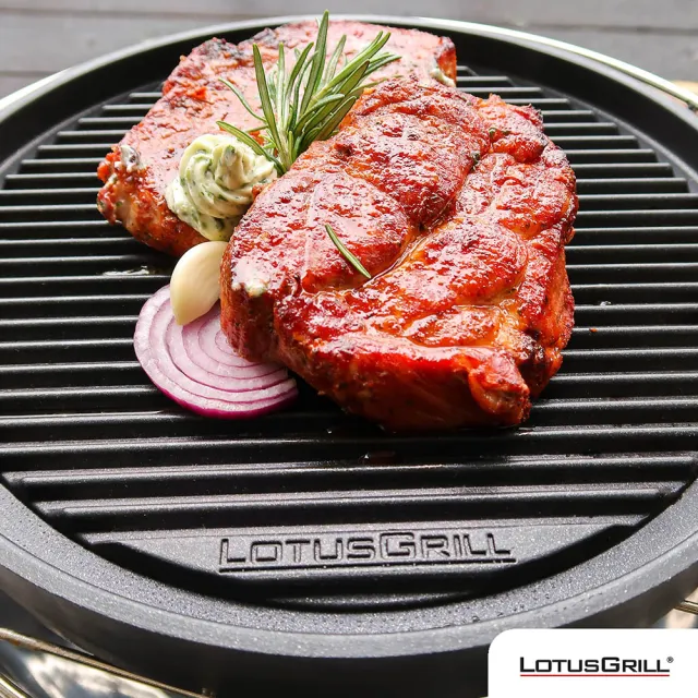 【LotusGrill】中秋特惠無煙烤肉七件組 烤爐+炙燒烤盤+烘罩+腳架+夾刷炭(G340共六色)