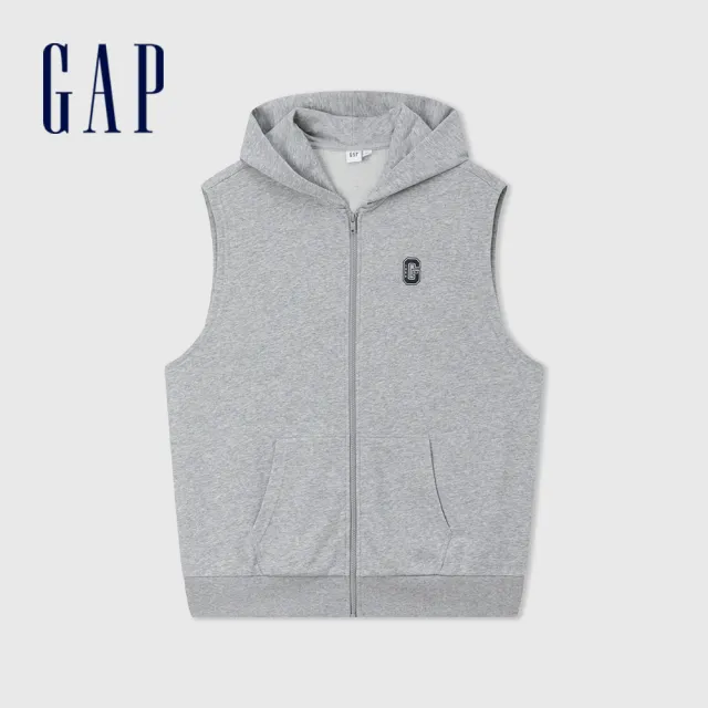 【GAP】男裝 Logo無袖連帽外套-灰色(637168)