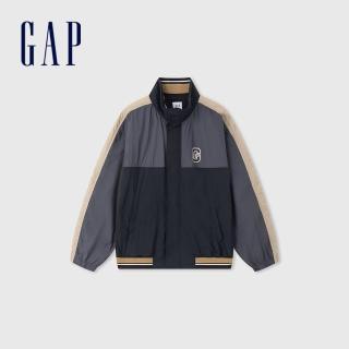 【GAP】男裝 Logo立領外套-灰黑拼接(637888)