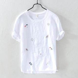 【巴黎精品】現貨+預購 T恤短袖上衣(簡約卡通印花亞麻男裝2色a1es50)