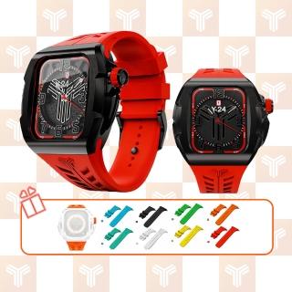【Y24】Quartz Watch 45mm 石英錶芯手錶 QWC-45 黑錶殼/紅錶帶(適用Apple Watch 45mm)