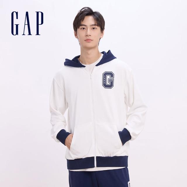 【GAP】男女同款 Logo印花連帽外套-白色(636982)