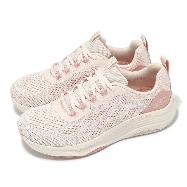 【SKECHERS】休閒鞋 D Lux Fitness-Fresh Feel 女鞋 米白 粉 厚底 緩衝 支撐 健走鞋(150230-LTPK)