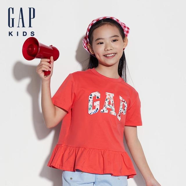 【GAP】女童裝 Logo純棉圓領短袖T恤-瑰紅色(465954)