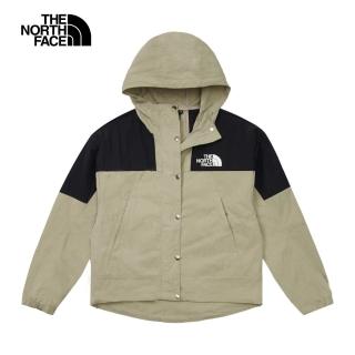 【The North Face 官方旗艦】北面女款灰黑拼接DWR防潑水下擺抽繩連帽外套｜81RX5IF