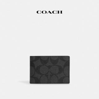 【COACH】蔻馳官方直營 經典Logo摺疊皮夾-炭黑色/黑色(CM166)