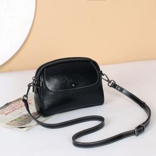 【巴黎精品】現貨+預購 側揹包真皮手提包(油蠟牛皮純色貝殼包女包包6色a1gb7)