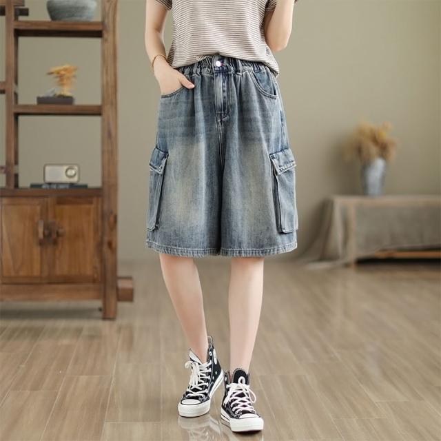 【巴黎精品】現貨+預購 牛仔褲丹寧短褲(水洗刷色工裝休閒女褲子a1fe29)