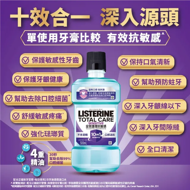 【Listerine 李施德霖】全效護理漱口水750ml(溫和/抗敏感/防蛀/牙齦/亮白)