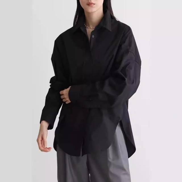 【巴黎精品】現貨+預購 襯衫長袖上衣(寬鬆棉質前短後長女裝4色a1go11)