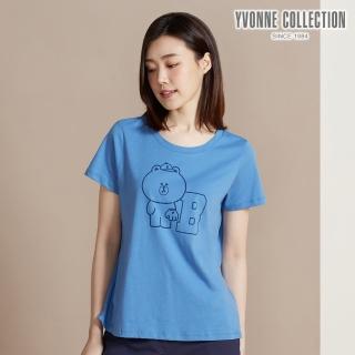 【YVONNE 以旺傢飾】熊大棒球網印短袖上衣-寧靜藍(LINE FRIENDS)