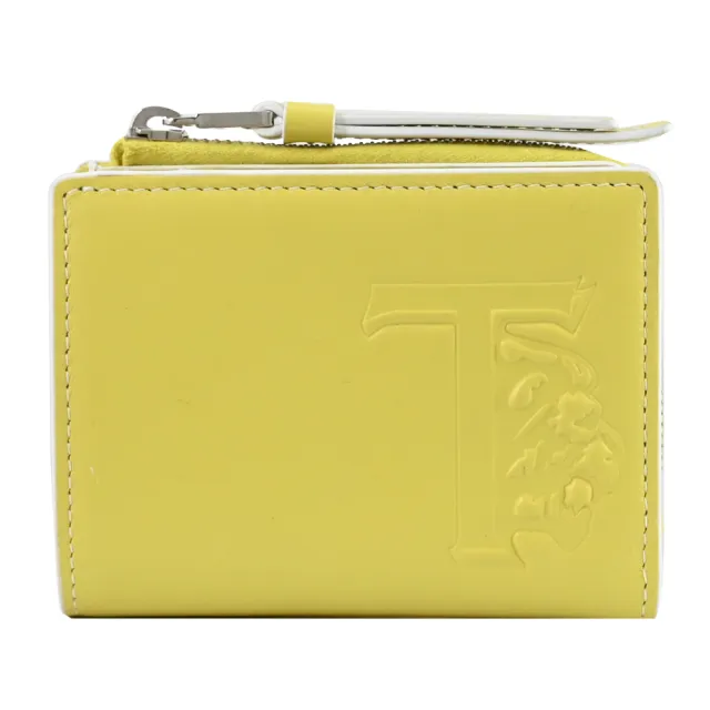 【TOD’S】TODS 簡約品牌T字LOGO烙印小牛皮對折扣式零錢短夾(檸檬黃)