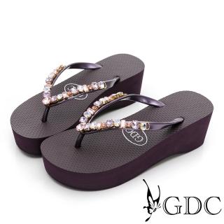 【GDC】渡假風水滴鑽夾腳厚底海灘拖鞋-紫色(415514-16)