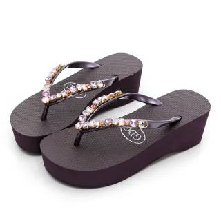 【GDC】渡假風水滴鑽夾腳厚底海灘拖鞋-紫色(415514-16)