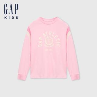 【GAP】女童裝 Logo純棉印花圓領長袖上衣-粉色(617490)