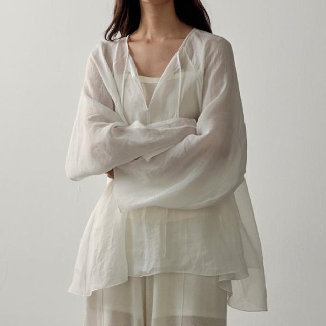 【巴黎精品】現貨+預購 襯衫長袖上衣(V領亞麻防曬罩衫女裝a1gq3)