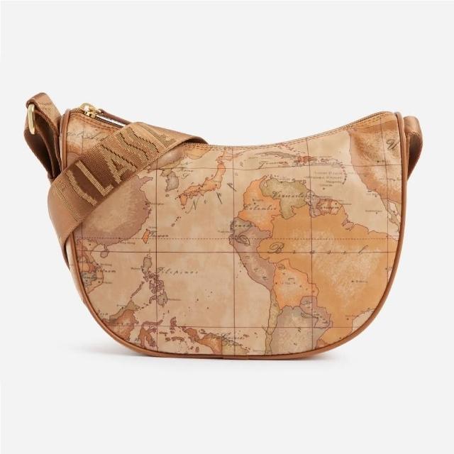 【Alviero Martini】義大利地圖包 PU尼龍水餃斜側背包27cm(地圖黃)