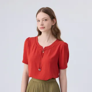 【ILEY 伊蕾】雅緻傘擺雪紡衫(磚色；M-XL；1242181123)