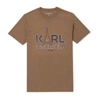 【KARL LAGERFELD 卡爾】老佛爺 經典印刷文字Logo純棉圖案短袖T恤-咖啡色 上衣(專櫃款/平輸品/短T)