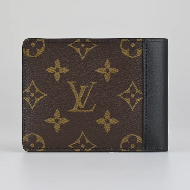 【Louis Vuitton 路易威登】LV M69408 Multiple LOGO Monogram Macassar帆布拼牛皮5卡對折短夾(咖啡x黑)