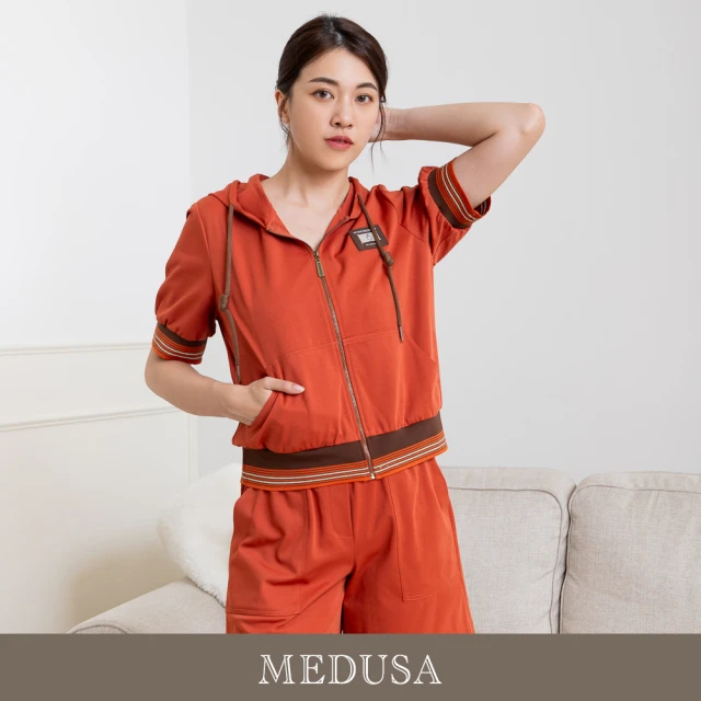 MEDUSA 曼度莎 現貨-橘紅休閒短袖連帽外套（M-XL）｜女連帽外套 短袖外套(305-1500A)