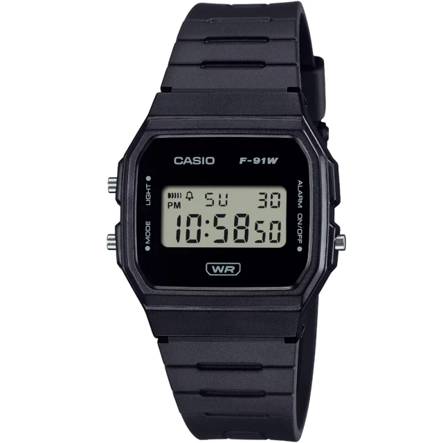 CASIO 卡西歐 卡西歐鬧鈴電子錶-黑(F-91WB-1A 台灣公司貨)