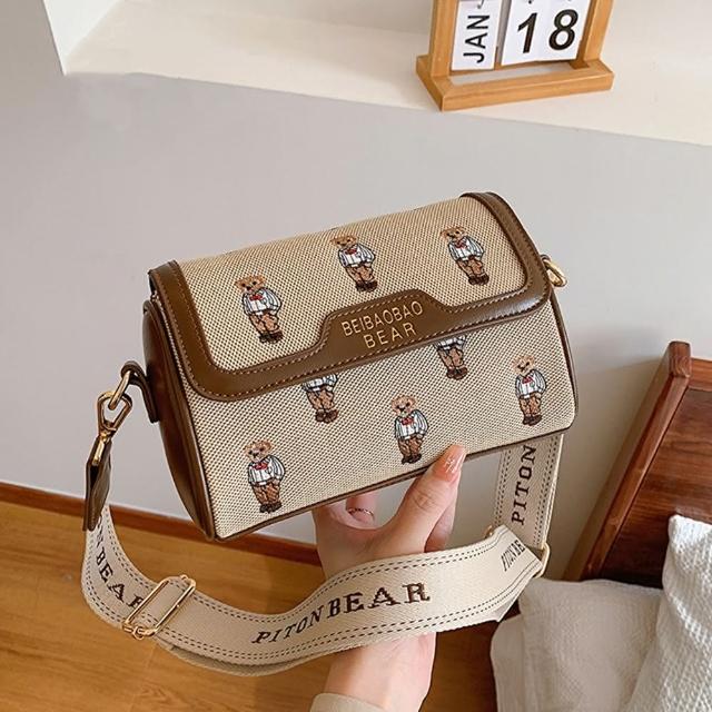 【巴黎精品】現貨+預購 側背包皮革肩背包托特包帆布包波士頓包隨身女包包(小熊刺繡枕頭包斜背3色a1ev16)
