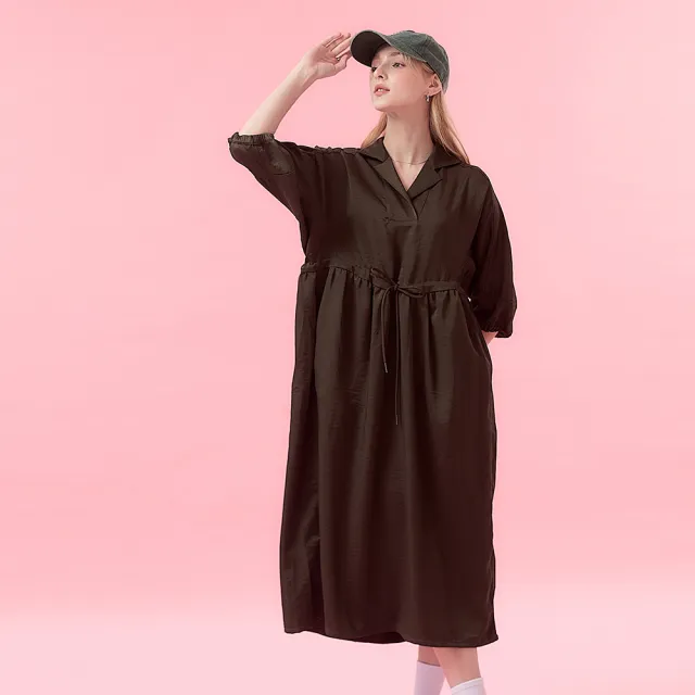 【ICHE 衣哲】Cop.Copine 法式簡約學院風抽繩造型七分袖長洋-兩色(綠)