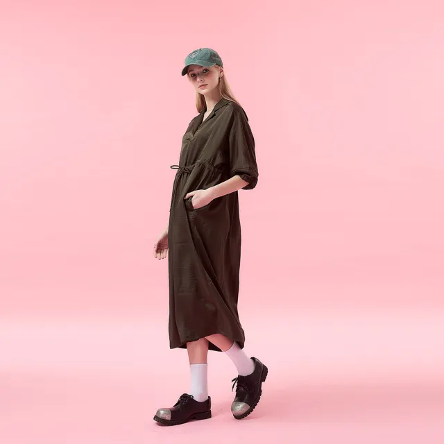 【ICHE 衣哲】Cop.Copine 法式簡約學院風抽繩造型七分袖長洋-兩色(綠)