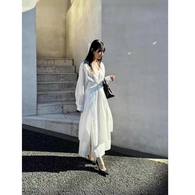 【巴黎精品】現貨+預購 洋裝連身長裙(長袖條紋復古寬鬆女裙子a1fu8)