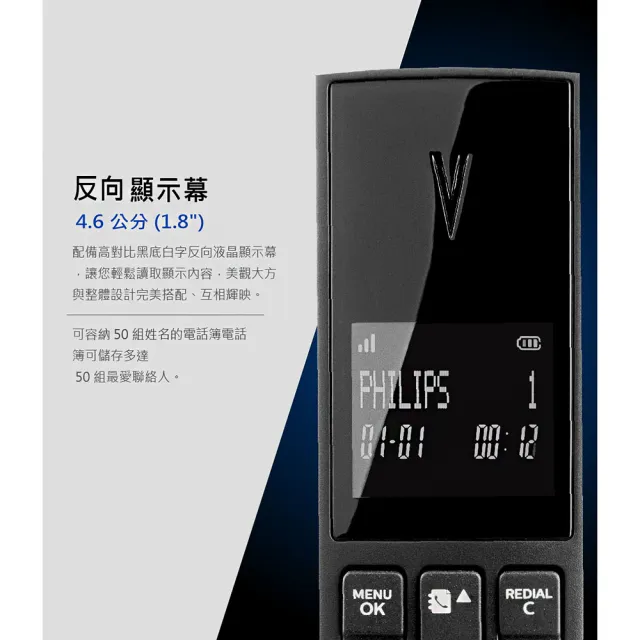 【Philips 飛利浦】LINEA V設計款 無線電話(M3501B/96)