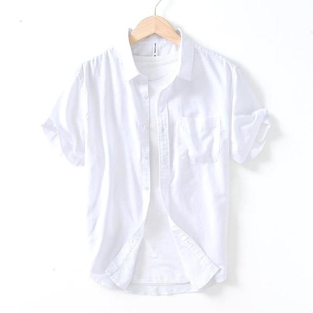 【巴黎精品】現貨+預購 襯衫短袖上衣(純色翻領棉麻襯衣男裝7色a1es10)