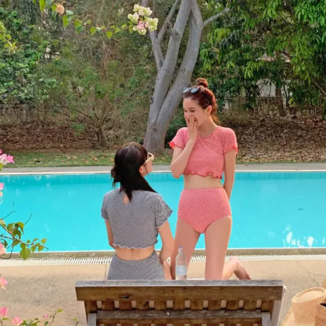 【SeasonsBikini】顯瘦短袖高腰泳衣-408(高腰泳衣短袖泳衣)
