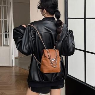 【MoonDy】包包 水桶後揹包 小揹包 小香風包包 美拉德包包 復古後揹包 小水桶包 磨砂皮包包 鏈條肩背