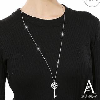 【ANGEL】太陽花卉鑰匙閃耀鋯石項鍊(白金色)