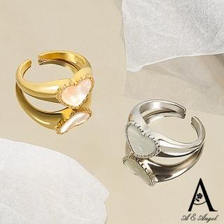 【ANGEL】貝殼愛心復古寬版彈性開口戒指(2色可選)