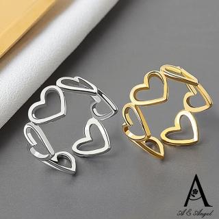 【ANGEL】簡約愛心圈圈鏤空線條彈性開口戒指(2色可選)