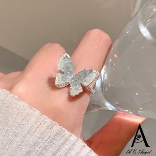 【ANGEL】碎冰晶藍蝴蝶清新彈性開口戒指(銀色)