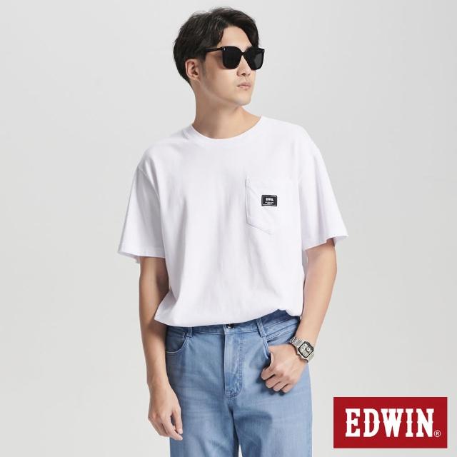 【EDWIN】男裝 後瀏覽器印花寬版短袖T恤(白色)