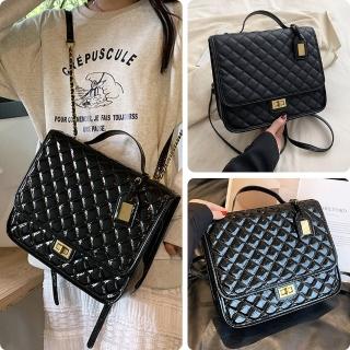【LEEHER】女生/包包/小香風包包/黑色包包/菱格包/魚子醬/鏈條後揹包/小眾設計/大容量包包/精品