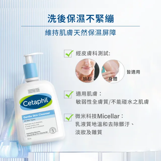 【Cetaphil 舒特膚】官方直營 溫和潔膚乳 236ml(洗面乳/敏感肌/保濕/B3/B5/乾燥粗糙)