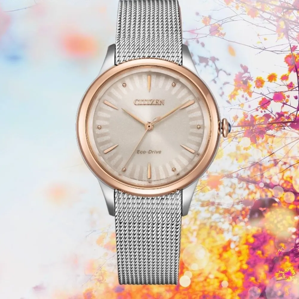 【CITIZEN 星辰】L系列 廣告款 非洲菊 光動能米蘭帶女錶32.5mm(EM1156-80X)