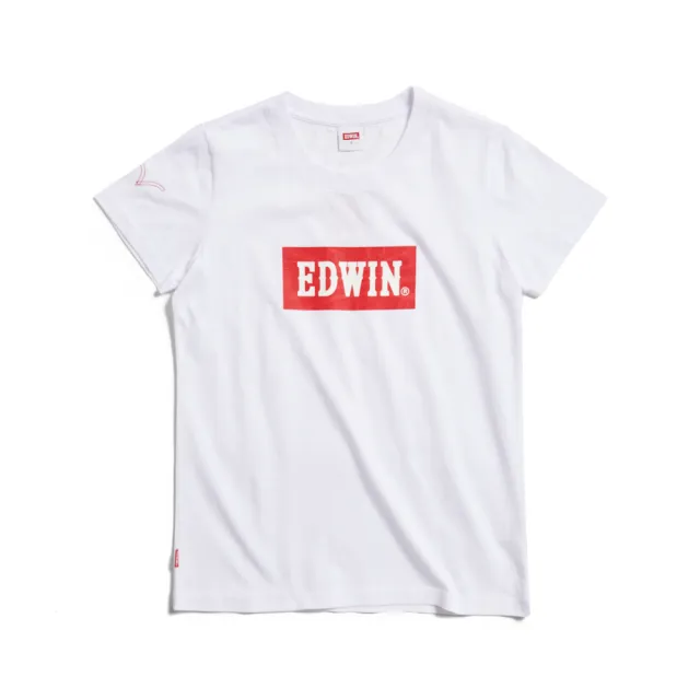 【EDWIN】女裝 音樂紅印花短袖T恤(白色)