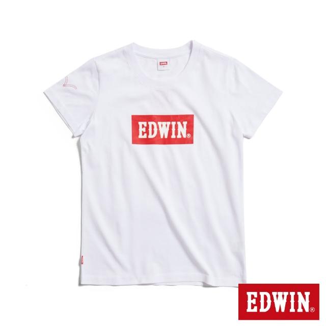 【EDWIN】女裝 音樂紅印花短袖T恤(白色)