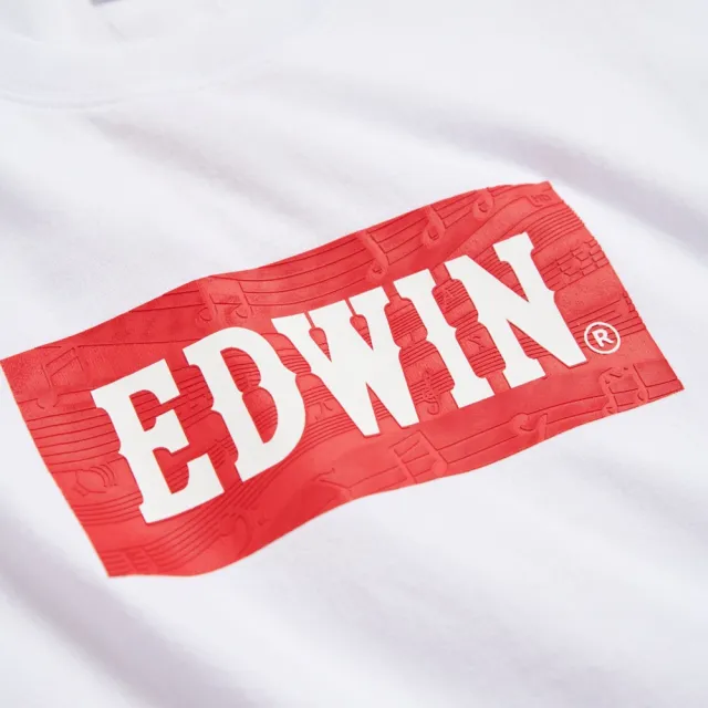 【EDWIN】女裝 音樂紅印花短袖T恤(白色)