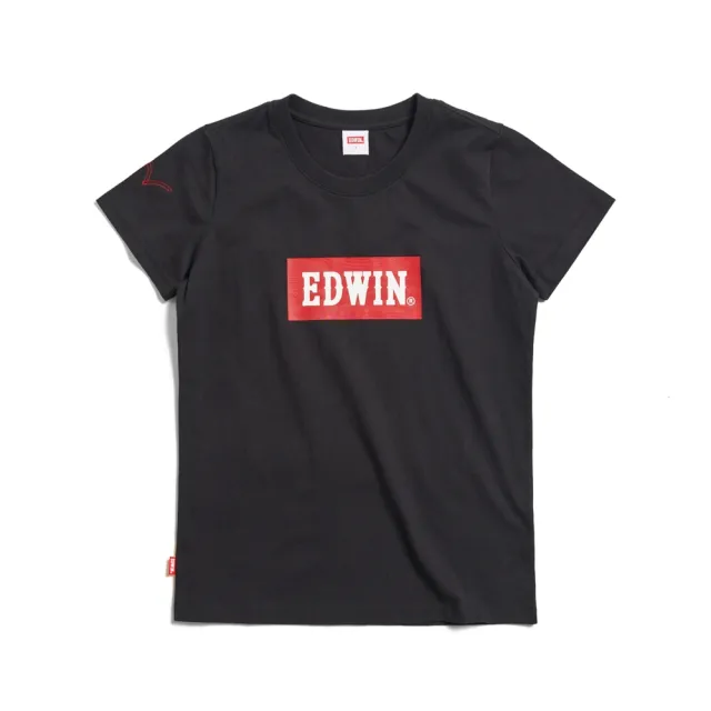 【EDWIN】女裝 音樂紅印花短袖T恤(黑色)