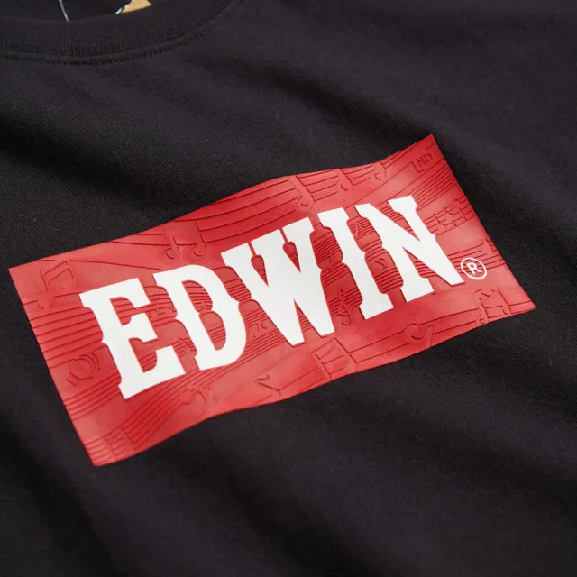 【EDWIN】女裝 音樂紅印花短袖T恤(黑色)